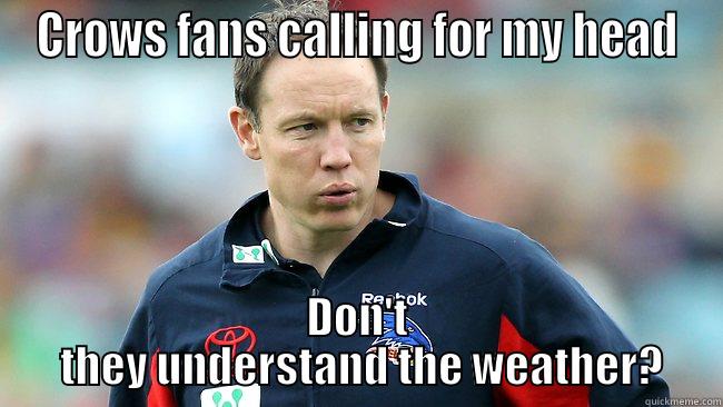 CROWS FANS CALLING FOR MY HEAD DON'T  THEY UNDERSTAND THE WEATHER? Misc