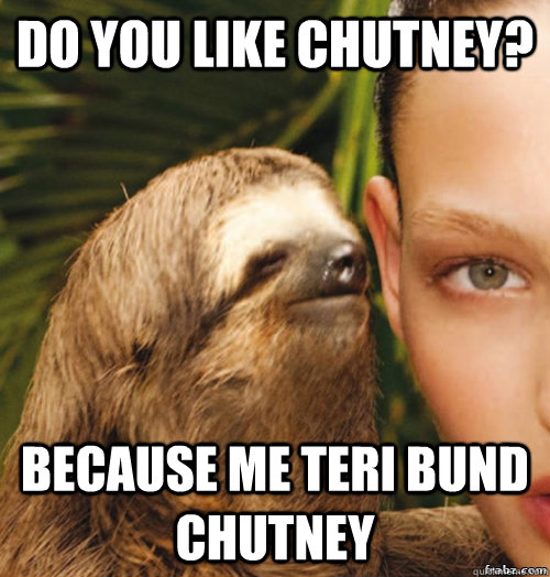 do you like chutney? because me teri bund chutney   rape sloth