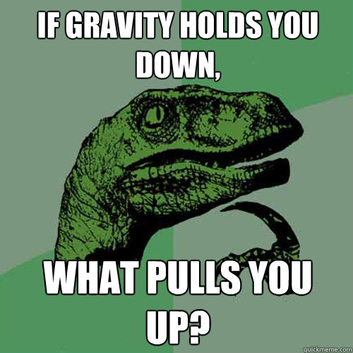 If gravity holds you down,   What pulls you up?  Philosoraptor