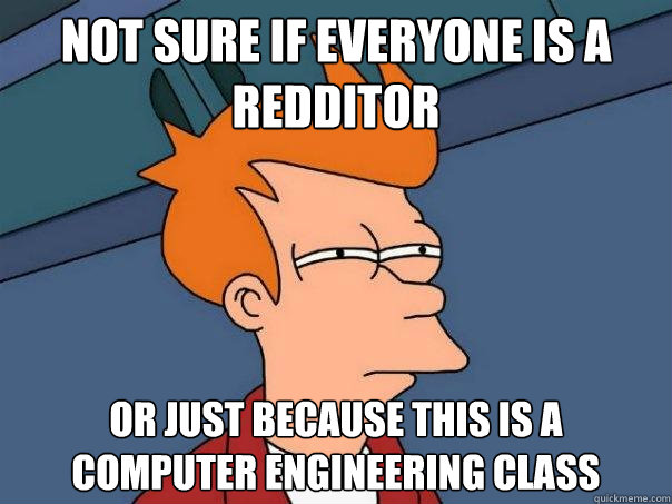 Not sure if everyone is a redditor Or just because this is a computer engineering class  Futurama Fry