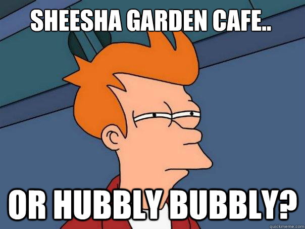 sheesha garden cafe.. or hubbly bubbly? - sheesha garden cafe.. or hubbly bubbly?  Futurama Fry