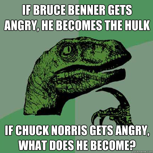 If bruce benner gets angry, he becomes the hulk If chuck norris gets angry, what does he become? - If bruce benner gets angry, he becomes the hulk If chuck norris gets angry, what does he become?  Philosoraptor