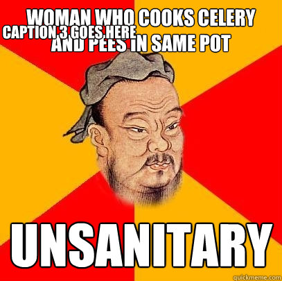 woman who cooks celery and pees in same pot unsanitary  Caption 3 goes here  Confucius says