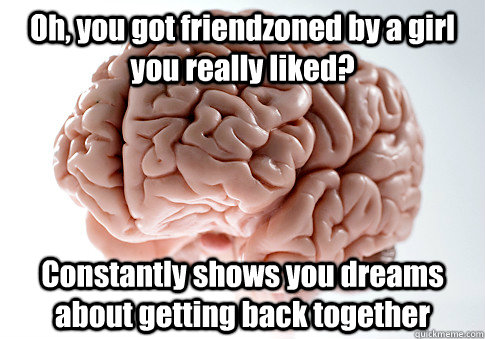 Oh, you got friendzoned by a girl you really liked? Constantly shows you dreams about getting back together  Scumbag Brain