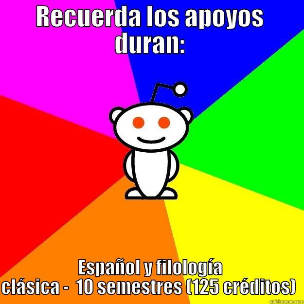 RECUERDA LOS APOYOS DURAN: ESPAÑOL Y FILOLOGÍA CLÁSICA -  10 SEMESTRES (125 CRÉDITOS)  Reddit Alien