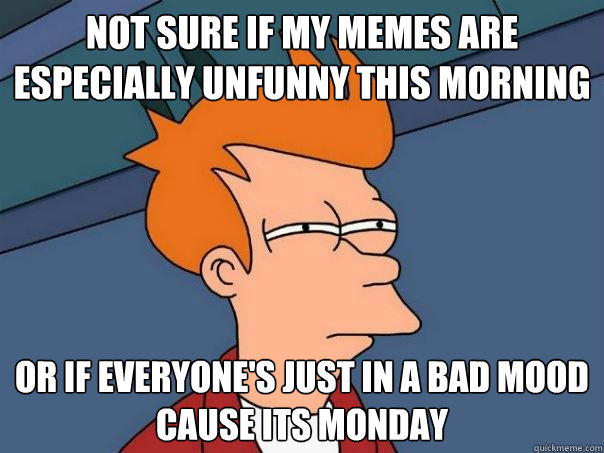 Not sure if my memes are especially unfunny this morning or if everyone's just in a bad mood cause its monday - Not sure if my memes are especially unfunny this morning or if everyone's just in a bad mood cause its monday  Futurama Fry