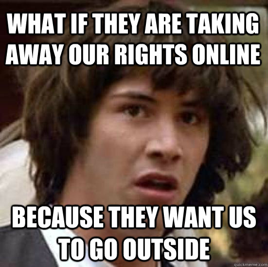 What if they are taking away our rights online because they want us to go outside  conspiracy keanu