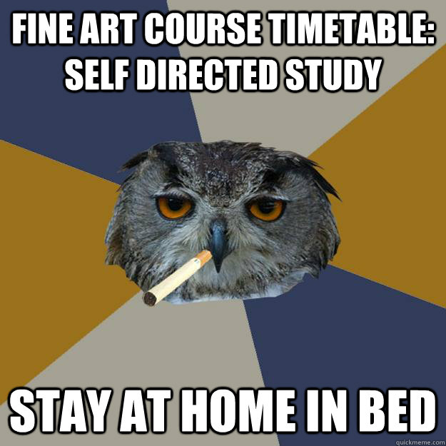 Fine Art course timetable: self directed study stay at home in bed - Fine Art course timetable: self directed study stay at home in bed  Art Student Owl