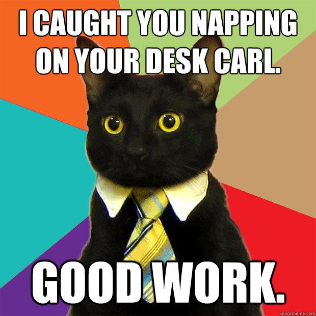 I caught you napping on your desk Carl. Good work.  Business Cat