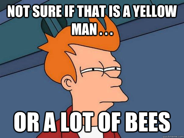 Not sure if that is a yellow Man . . . Or a lot of bees  Futurama Fry