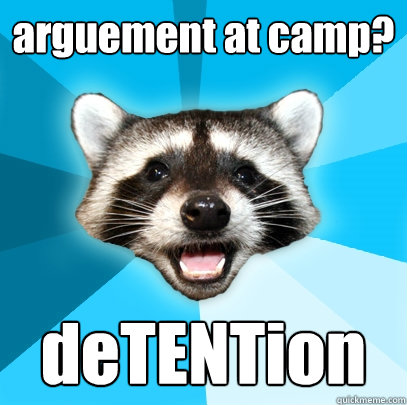 arguement at camp? deTENTion  Lame Pun Coon