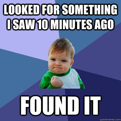 Looked for something i saw 10 minutes ago found it  Success Kid