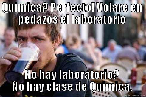 QUIMICA? PERFECTO! VOLARE EN PEDAZOS EL LABORATORIO NO HAY LABORATORIO? NO HAY CLASE DE QUIMICA. Lazy College Senior