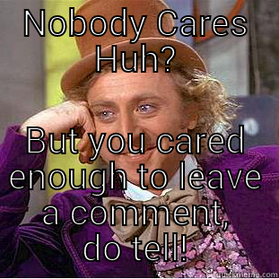 NOBODY CARES HUH? BUT YOU CARED ENOUGH TO LEAVE A COMMENT, DO TELL! Condescending Wonka