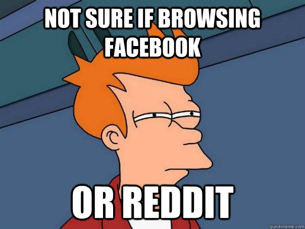 Not sure if browsing facebook Or reddit  Futurama Fry