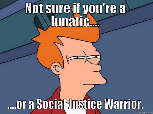 Not sure if you're a lunatic or just a social justice warrior - NOT SURE IF YOU'RE A LUNATIC.... ....OR A SOCIAL JUSTICE WARRIOR. Futurama Fry