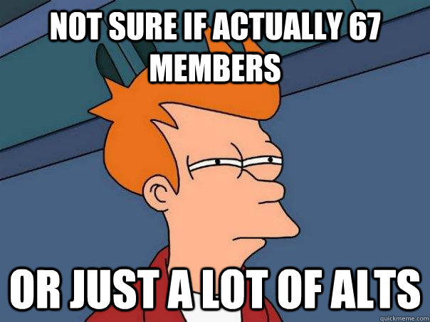 Not sure if actually 67 members Or just a lot of alts - Not sure if actually 67 members Or just a lot of alts  Futurama Fry