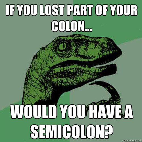 If you lost part of your colon... Would you have a semicolon?  Philosoraptor