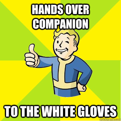 hands over companion to the white gloves  Fallout new vegas