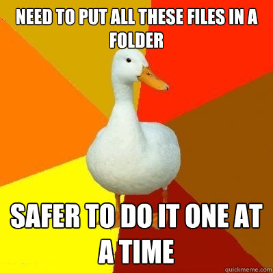 need to put all these files in a folder safer to do it one at a time  Tech Impaired Duck