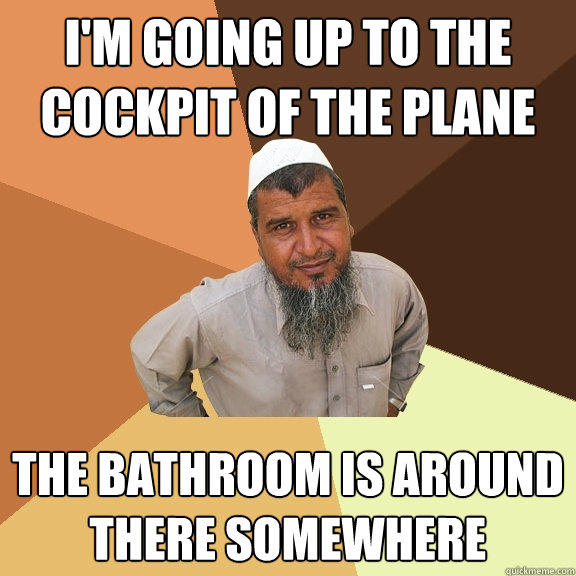 I'm going up to the cockpit of the plane The bathroom is around there somewhere  Ordinary Muslim Man