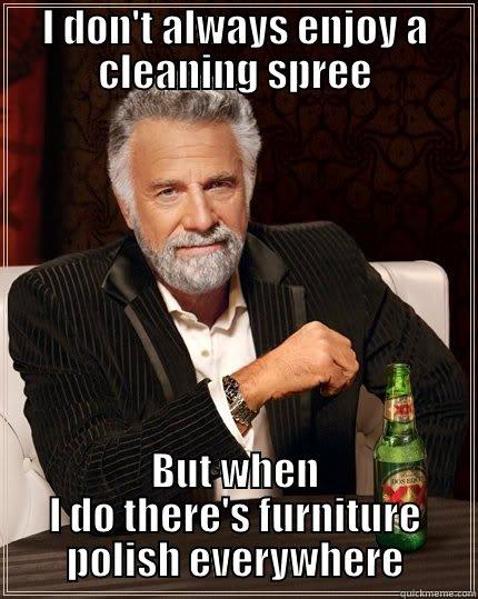 Jakey!! :) fun - I DON'T ALWAYS ENJOY A CLEANING SPREE BUT WHEN I DO THERE'S FURNITURE POLISH EVERYWHERE The Most Interesting Man In The World