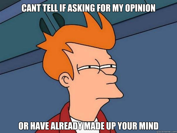 cant tell if asking for my opinion Or have already made up your mind  Futurama Fry