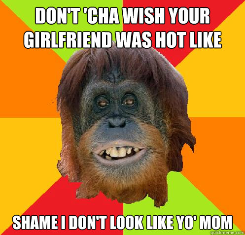 Don't 'cha wish your girlfriend was hot like me? Shame i don't look like yo' mom  Culturally Oblivious Orangutan