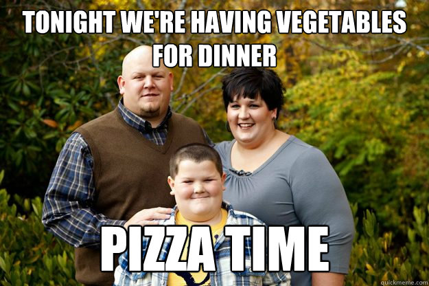 Tonight we're having vegetables for dinner Pizza time  Happy American Family