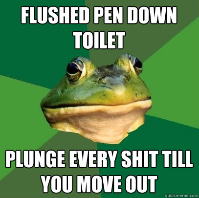 Flushed pen down toilet Plunge Every shit till you move out - Flushed pen down toilet Plunge Every shit till you move out  Foul Bachelor Frog