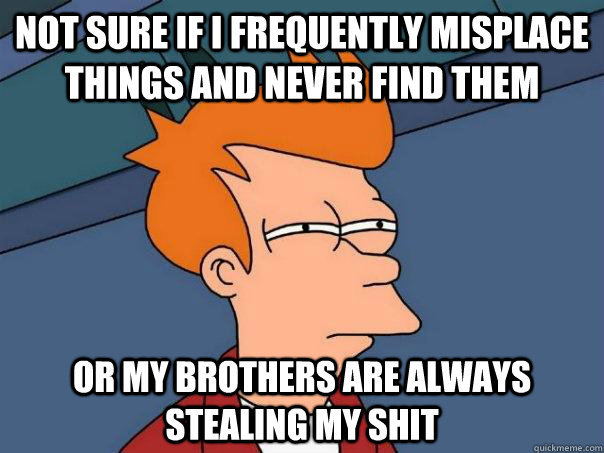 Not sure if I frequently misplace things and never find them Or my brothers are always stealing my shit  Futurama Fry