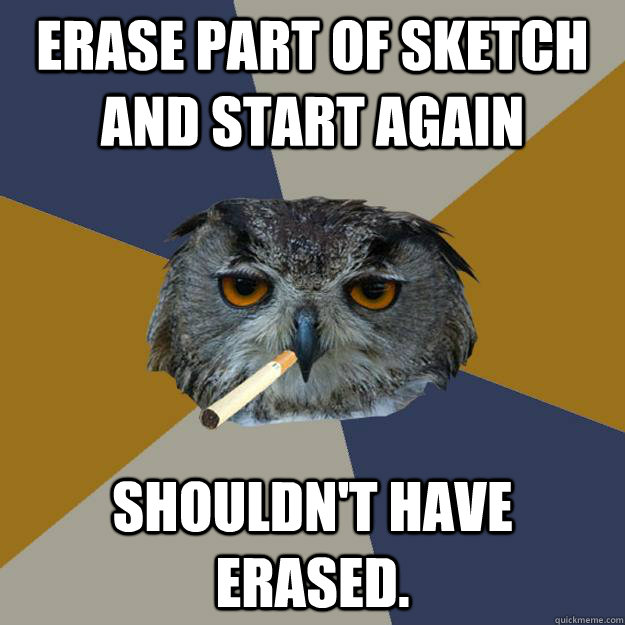 Erase part of sketch and start again Shouldn't have erased. - Erase part of sketch and start again Shouldn't have erased.  Art Student Owl