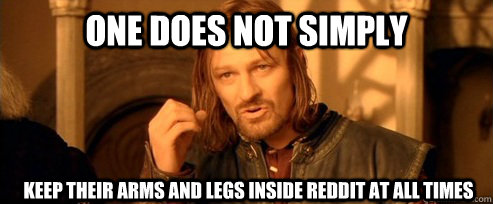 One does not simply keep their arms and legs inside reddit at all times  One Does Not Simply