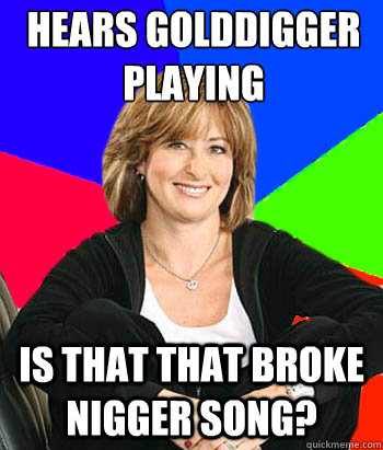 HEARS GOLDDIGGER PLAYING IS THAT THAT BROKE NIGGER SONG?  Sheltering Suburban Mom