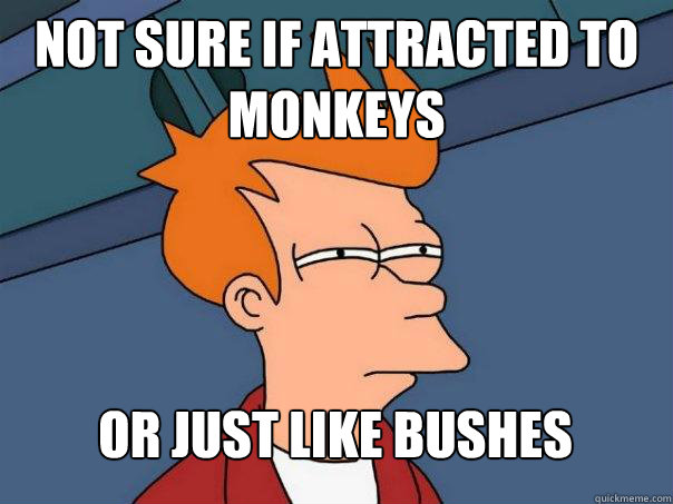 Not sure if attracted to monkeys or just like bushes  Futurama Fry