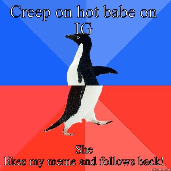 CREEP ON HOT BABE ON IG SHE LIKES MY MEME AND FOLLOWS BACK! Socially Awkward Awesome Penguin