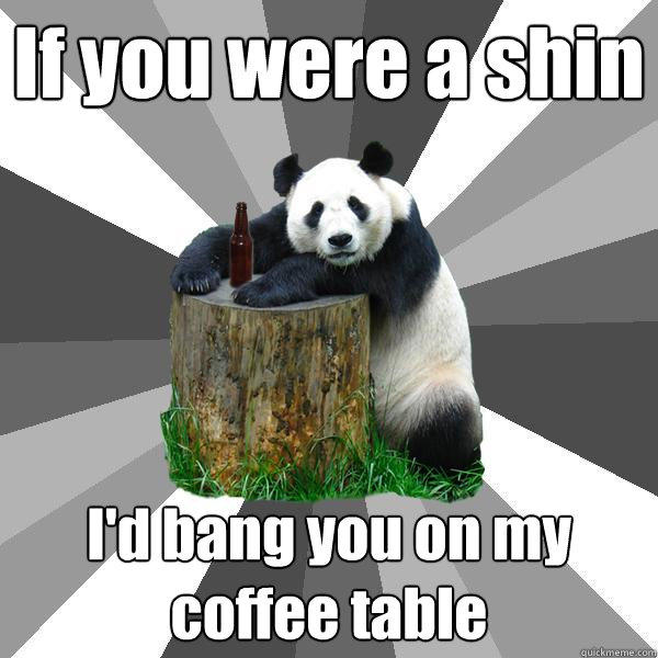If you were a shin I'd bang you on my coffee table  