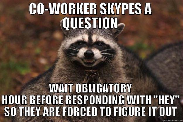 CO-WORKER SKYPES A QUESTION WAIT OBLIGATORY HOUR BEFORE RESPONDING WITH 