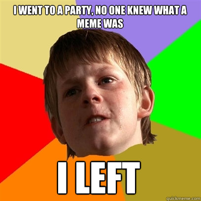 I went to a party, no one knew what a meme was I left  Angry School Boy