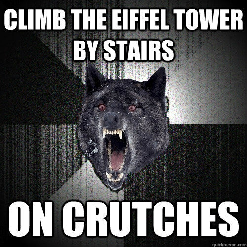 climb the eiffel tower by stairs on crutches  Insanity Wolf