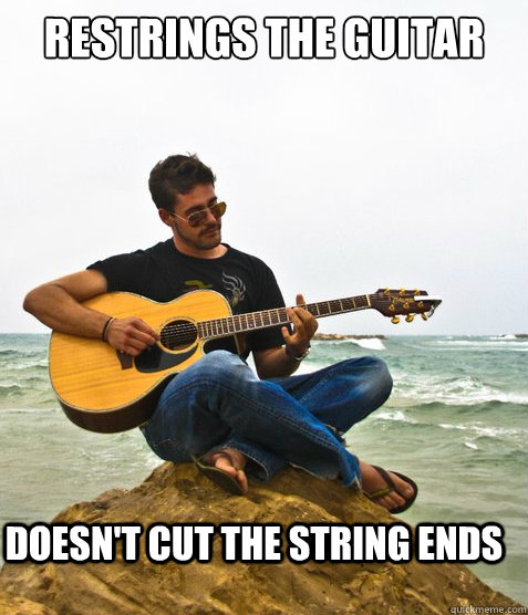 Restrings the guitar doesn't cut the string ends  