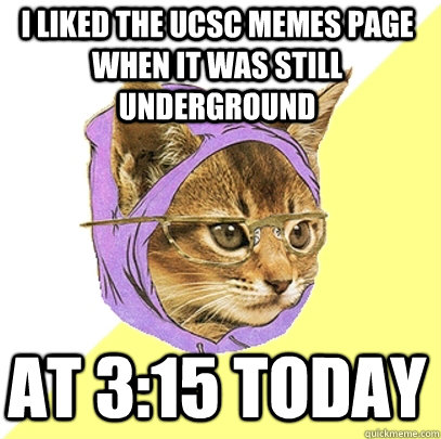 I liked the UCSC memes page when it was still underground at 3:15 today  Hipster Kitty