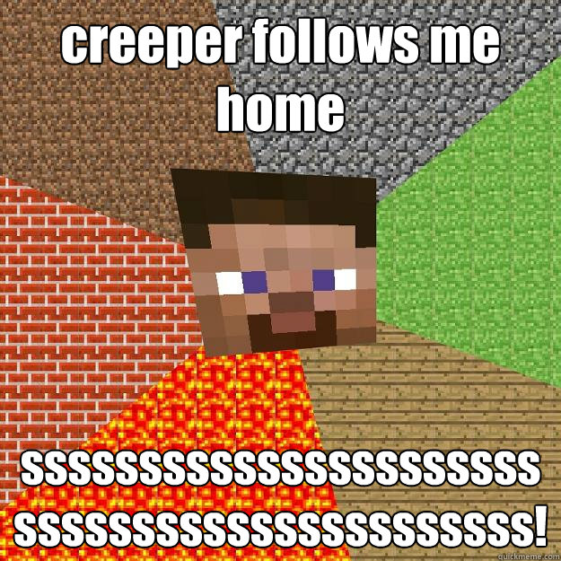 creeper follows me home ssssssssssssssssssssssssssssssssssssssssssss!  Minecraft