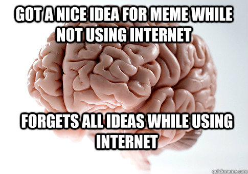 got a nice idea for meme while not using internet forgets all ideas while using internet  Scumbag Brain