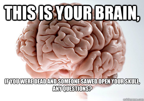 This is your brain, If you were dead and someone sawed open your skull,
Any Questions?
   any Questions?  Scumbag Brain