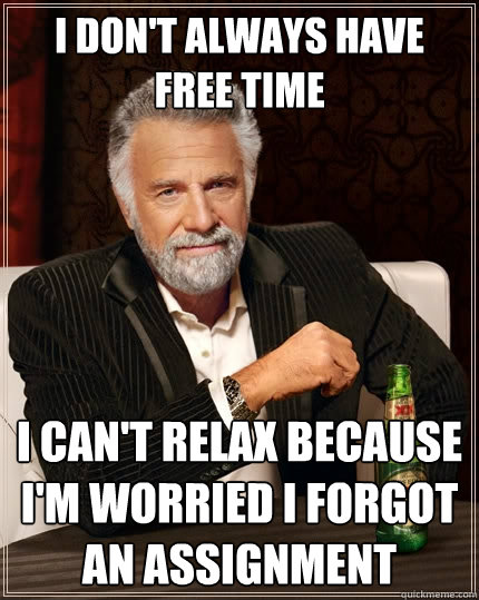 I don't always have free time I can't relax because i'm worried i forgot an assignment  The Most Interesting Man In The World