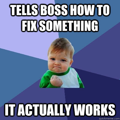 Tells boss how to fix something It actually works  Success Kid