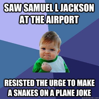 Saw samuel l jackson at the airport resisted the urge to make a snakes on a plane joke  Success Kid