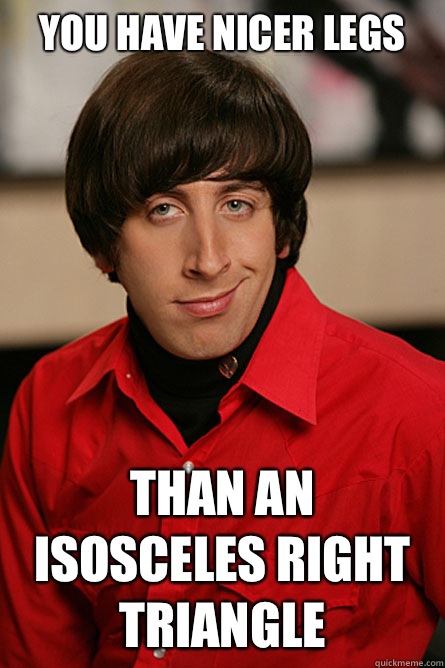 you have nicer legs than an isosceles right triangle - you have nicer legs than an isosceles right triangle  Pickup Line Scientist