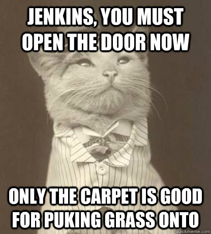 Jenkins, you must open the door now Only the carpet is good for puking grass onto  Aristocat